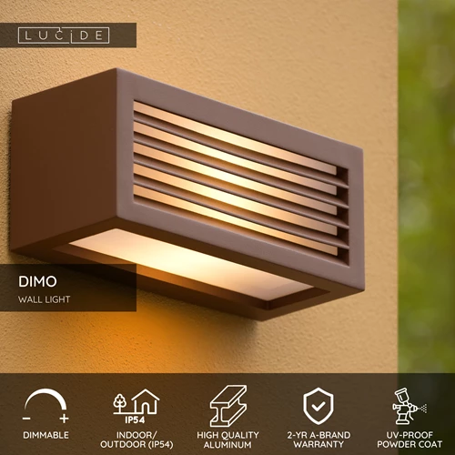 Lucide DIMO - Wall light Indoor/Outdoor - 1xE27 - IP54 - Rust Brown - USP